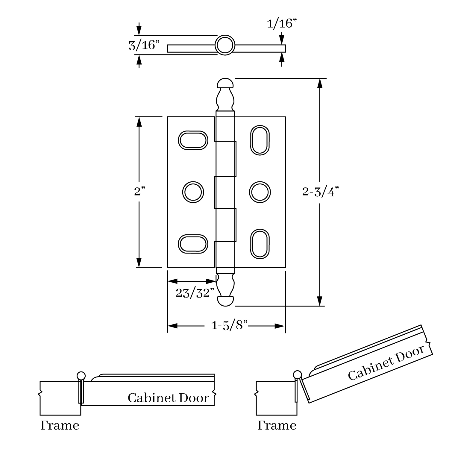 1516 Mortise Hinge Minarette Finial 