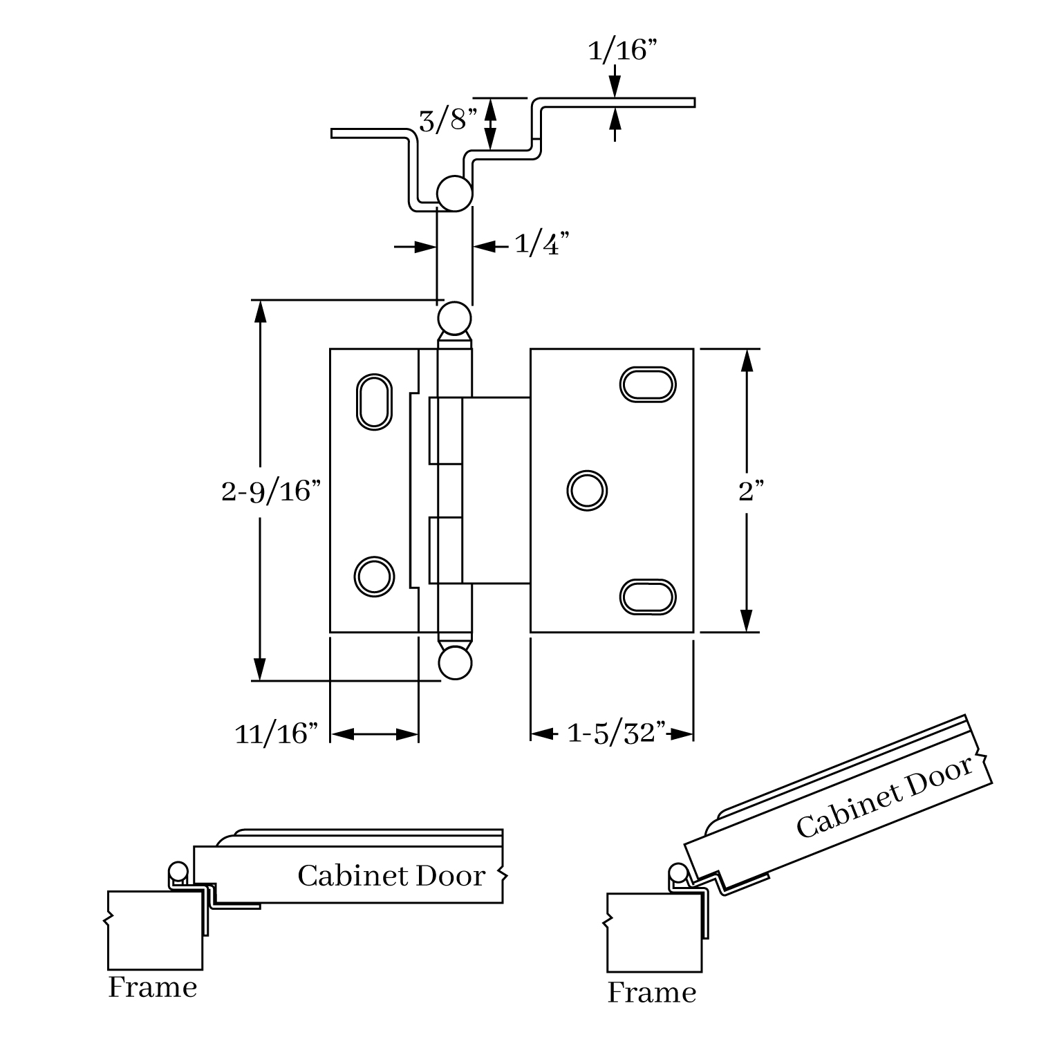 2541 Offset Hinge  3/8  Ball Finial 