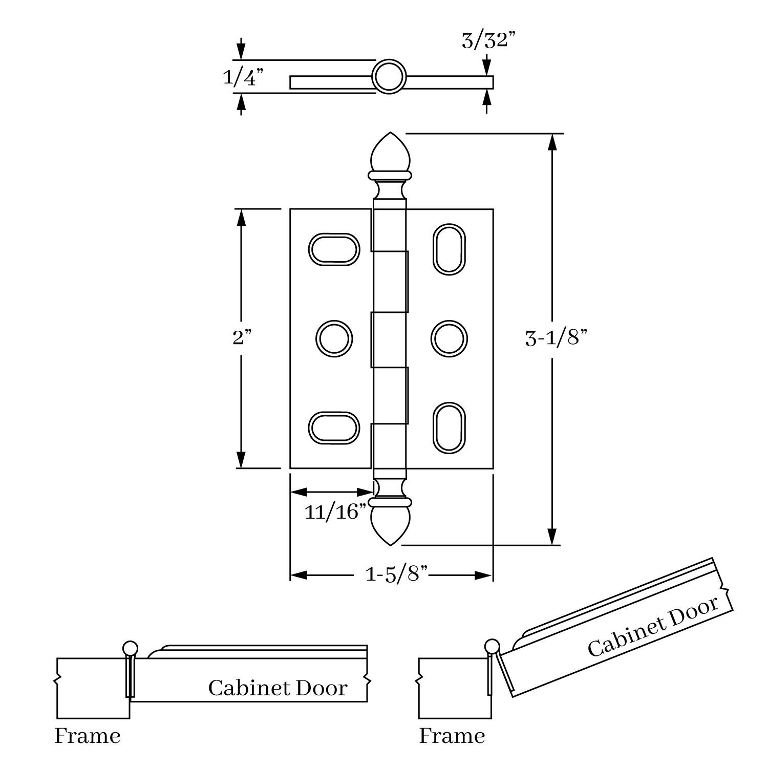 2577 Mortise Hinge Cathedral Finial 