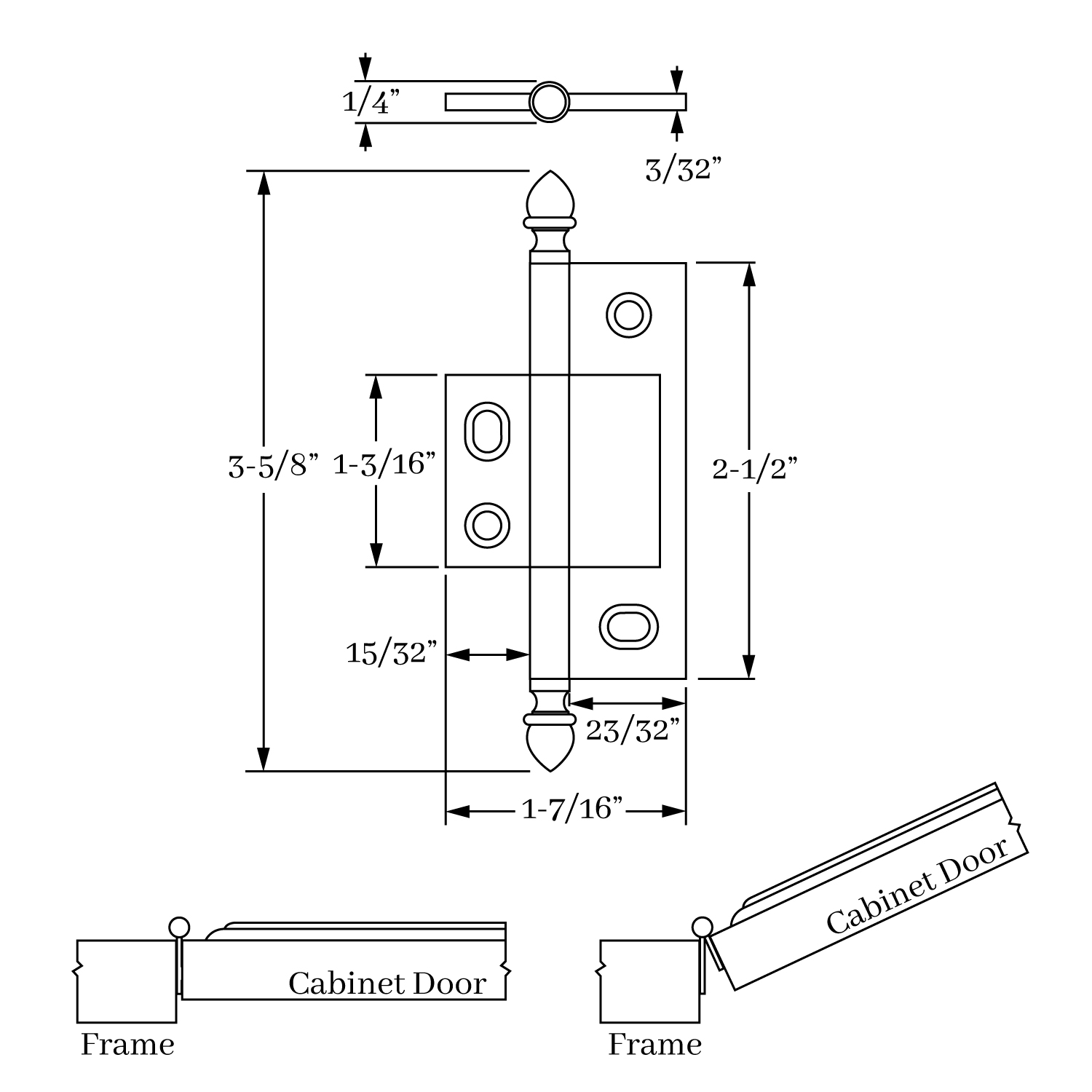 2587 Non-Mortise Hinge Cathedral Finial  