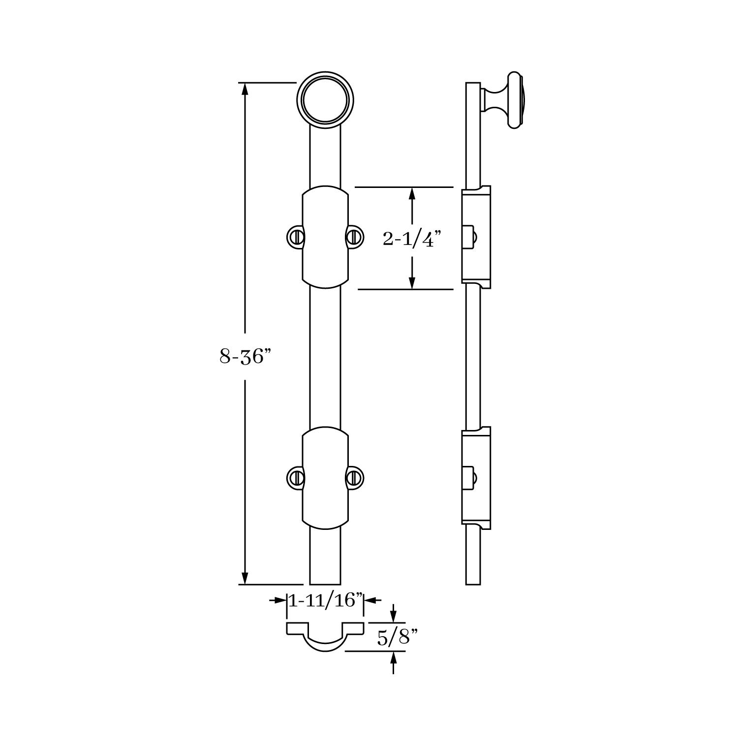 10208 Accessories Surface Bolt - Plain