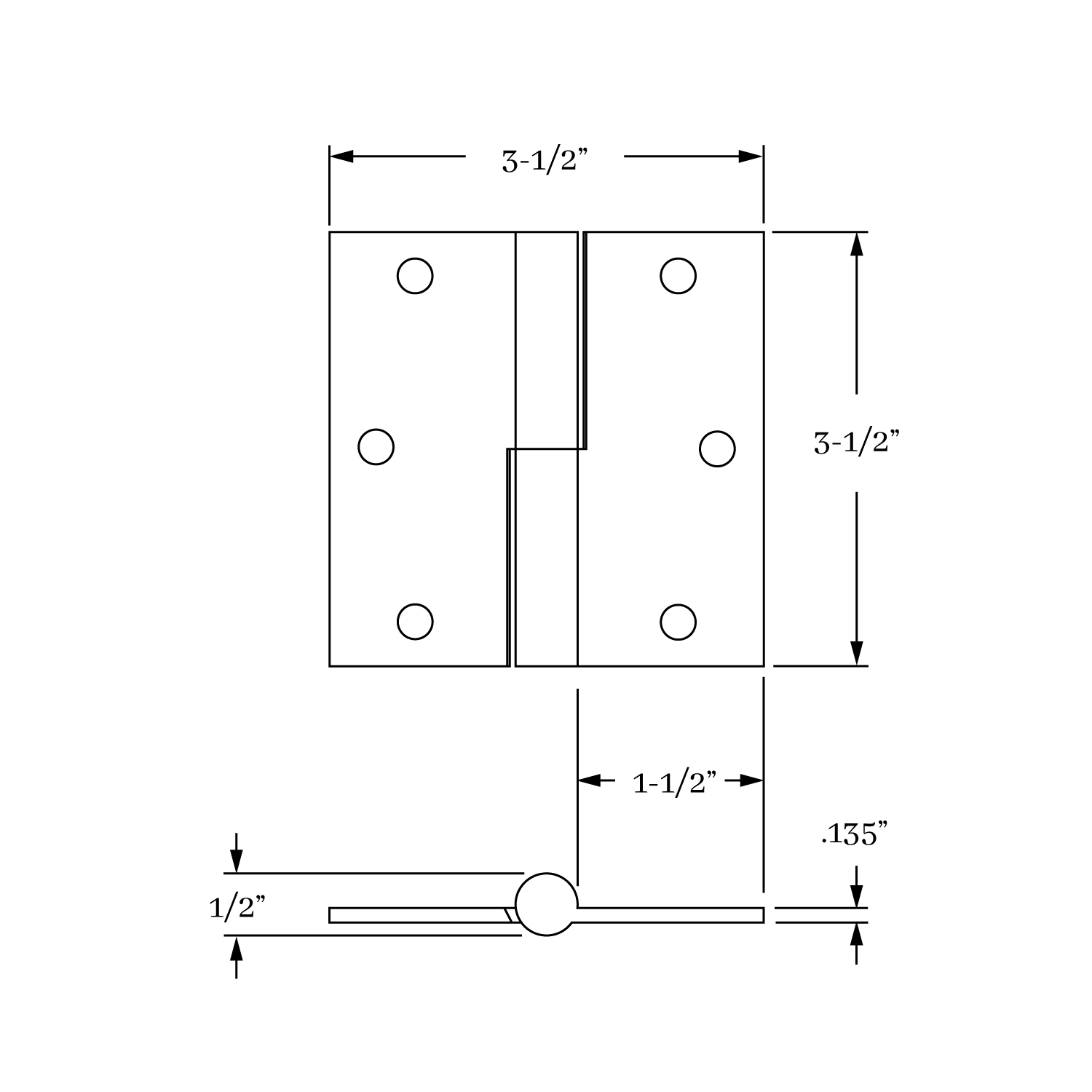 16950 Door Hinges Architectural Grade<br>Lift Off Hinge<br>3-1/2