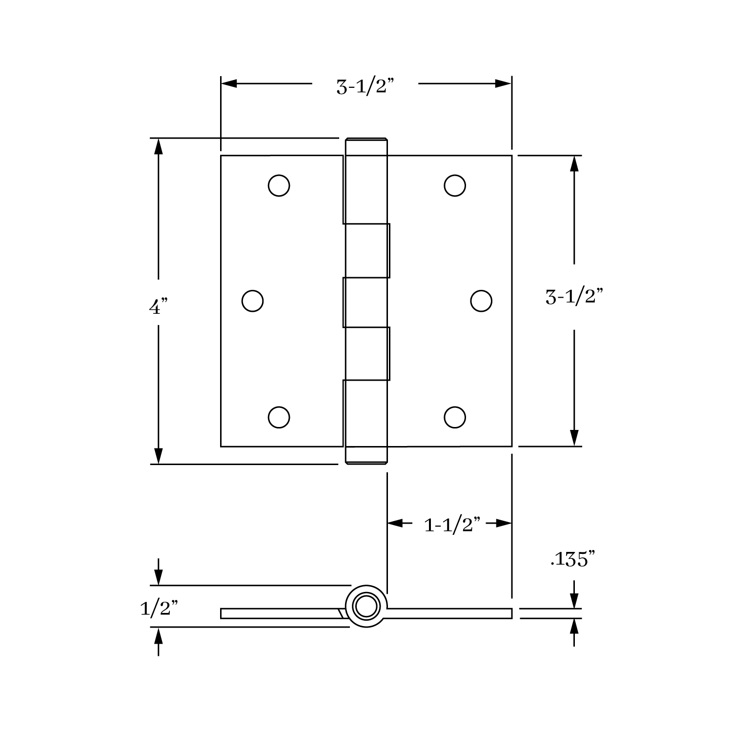 9602 Door Hinges Architectural Grade<br> Standard<br>3-1/2